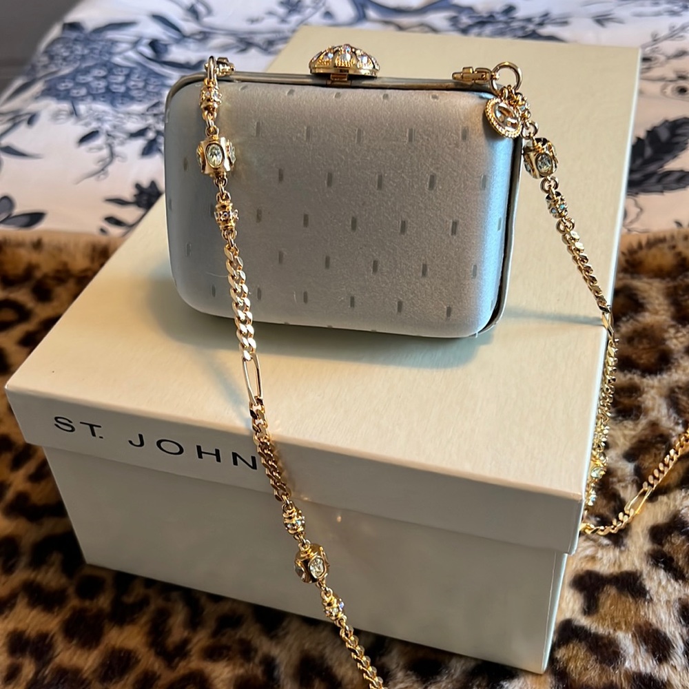 St. John Silver Crossbody Bag with Gold Chain